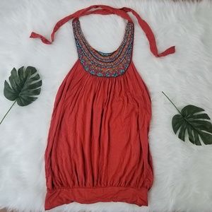 Beaded halter top, burnt orange, Forever 21, small